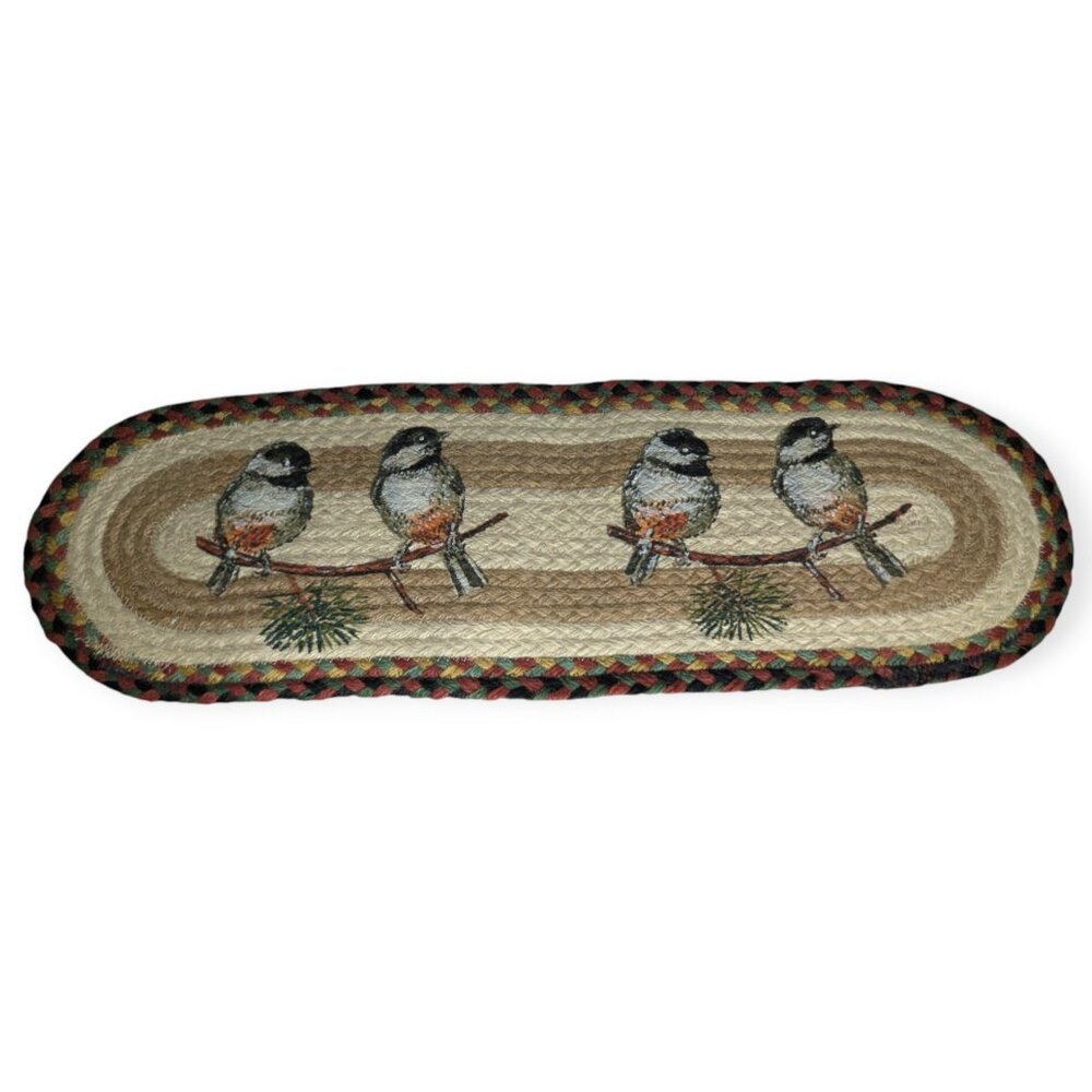 Chickadee Bird Small Woven Braided Rug StyleTable Runner 27" Long